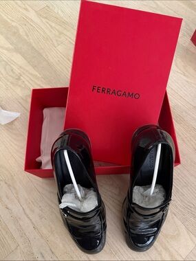 Salvatore Ferragamo Black Patent Leather Bit Loafers